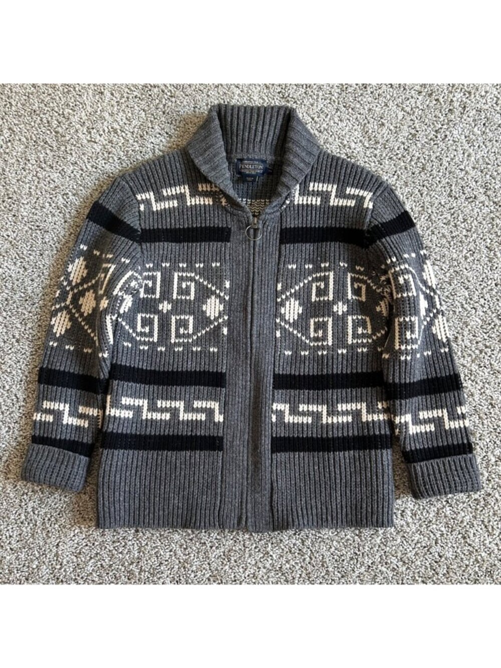 Pendleton Men's Sz XS Geometric Lambswool Zip Cardigan Sweater - Picture 9 of 9